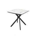 Modern White Marble Effect Ceramic Side Table with Black Metal Angled Legs