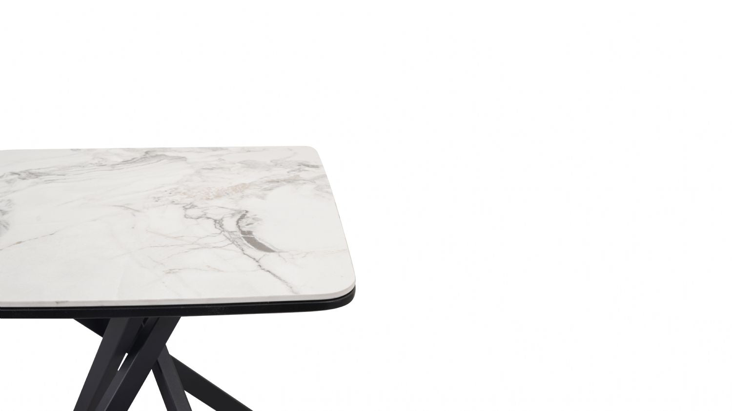 Modern White Marble Effect Ceramic Side Table with Black Metal Angled Legs - Home Furniture Interiors