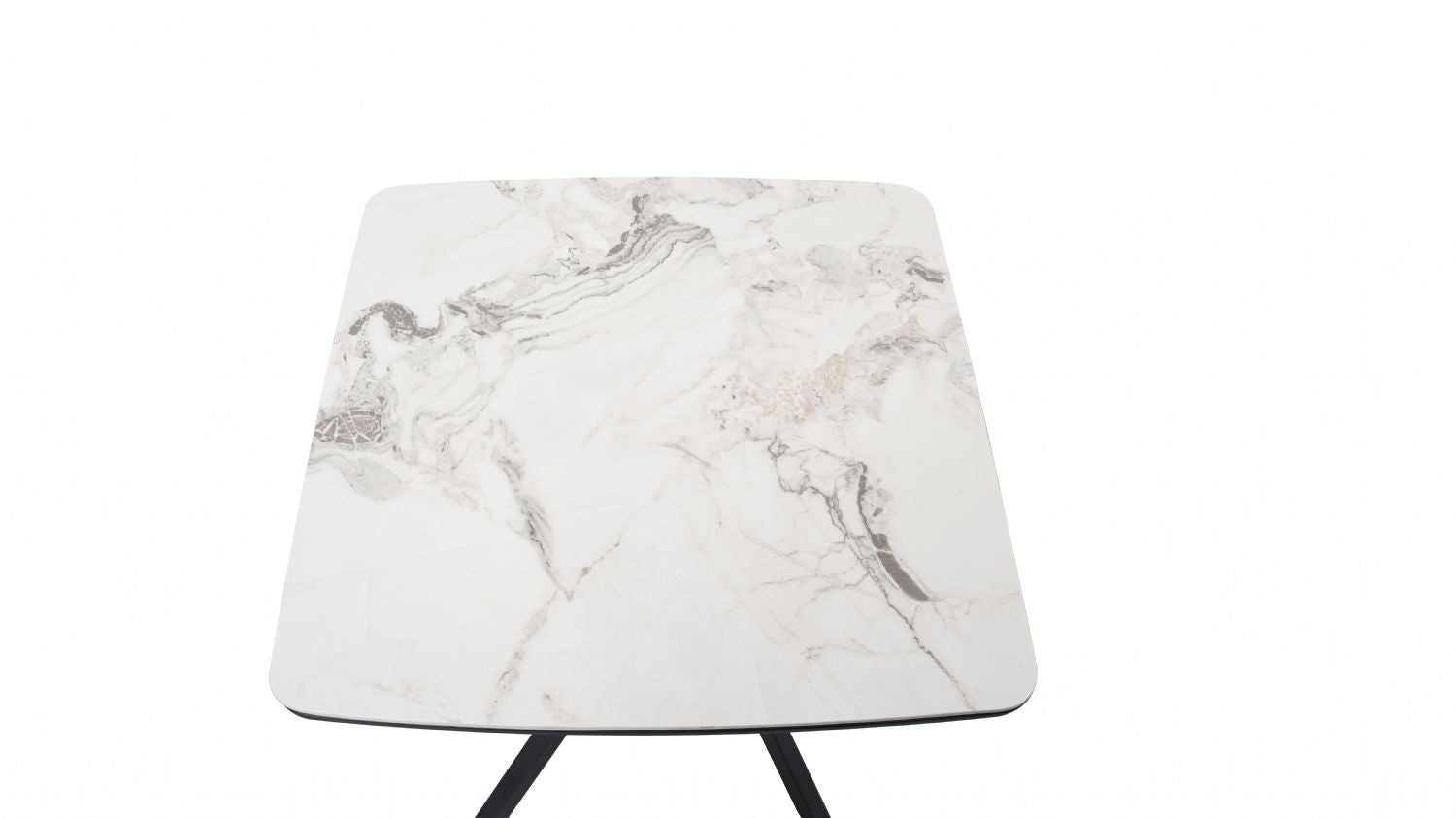 Modern White Marble Effect Ceramic Side Table with Black Metal Angled Legs - Home Furniture Interiors