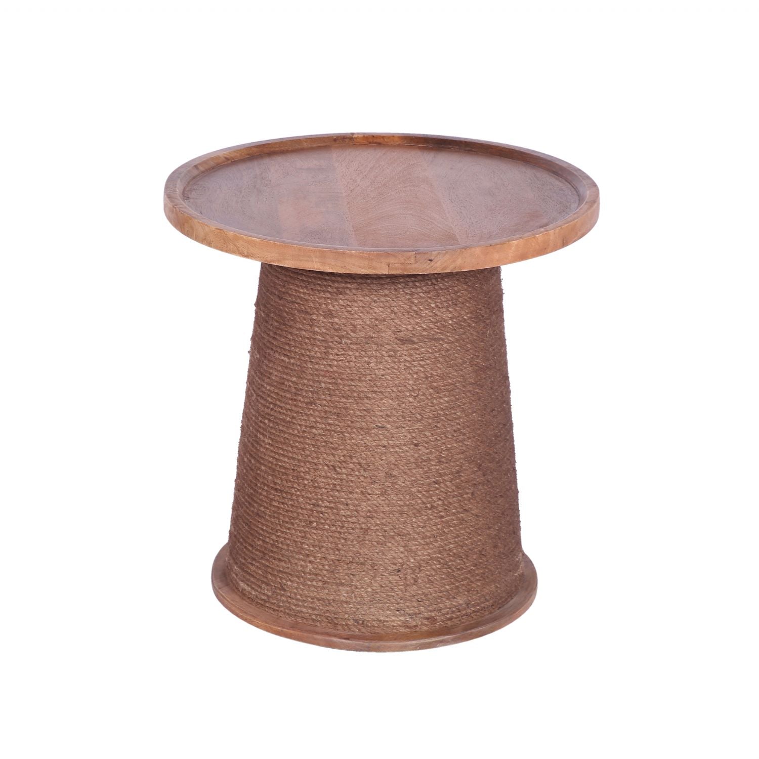 Natural Mango Wood Round Side Table with Hand Wrapped Rope Base - Home Furniture Interiors