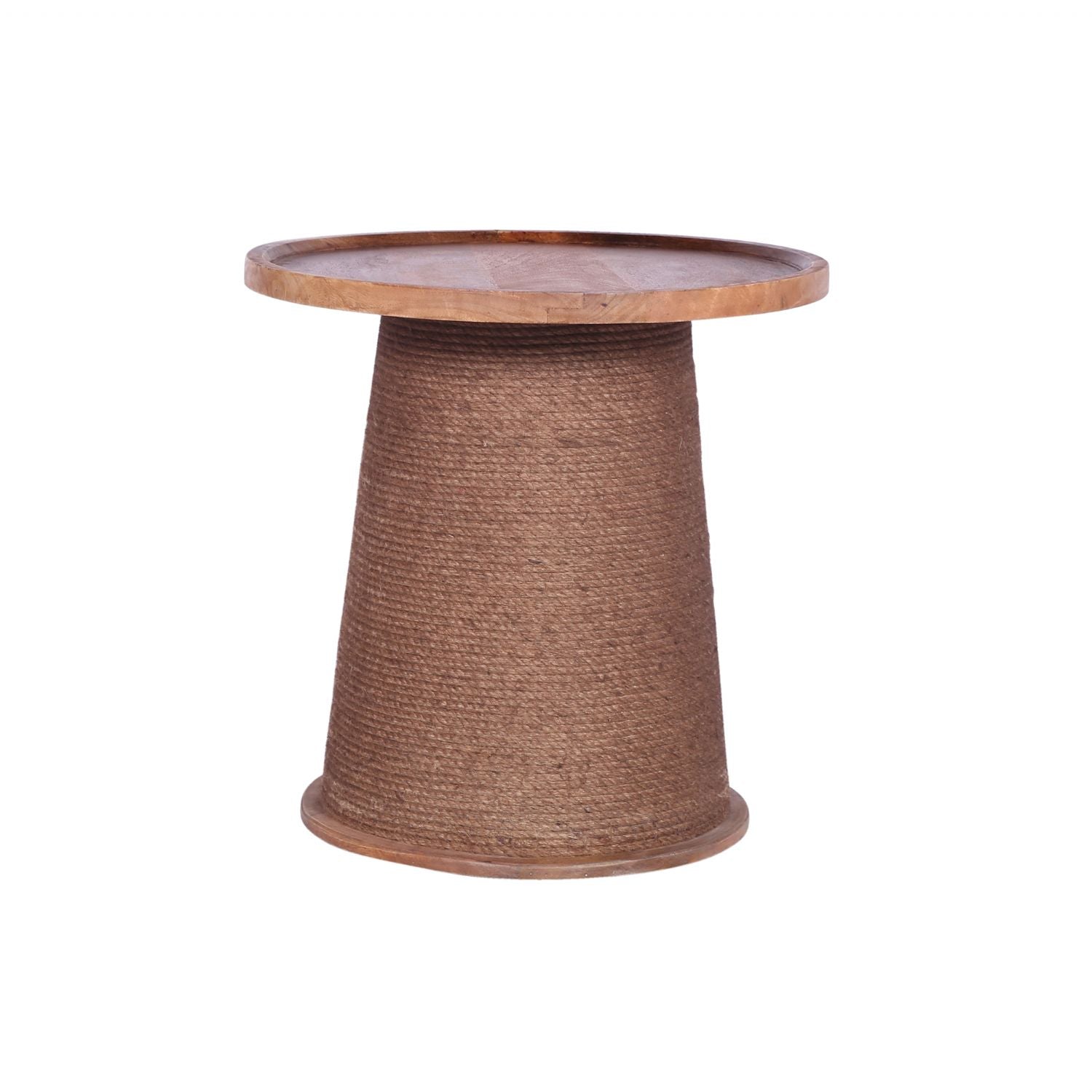 Natural Mango Wood Round Side Table with Hand Wrapped Rope Base - Home Furniture Interiors