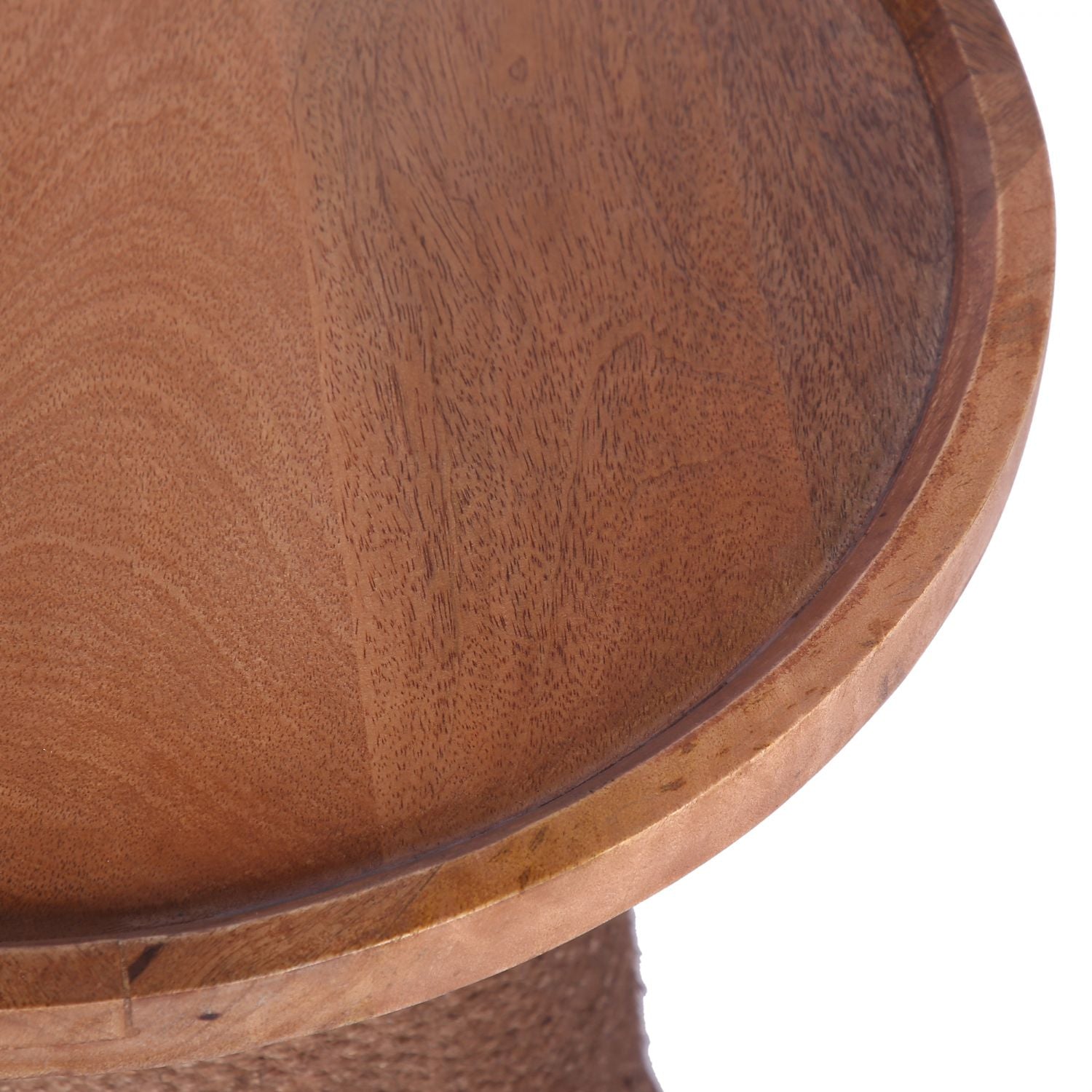 Natural Mango Wood Round Side Table with Hand Wrapped Rope Base - Home Furniture Interiors