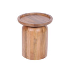 Natural Solid Mango Wood Round Side Table with Raised Rim Top - Home Furniture Interiors