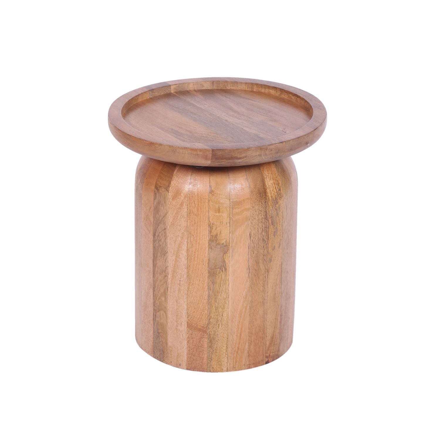 Natural Solid Mango Wood Round Side Table with Raised Rim Top - Home Furniture Interiors