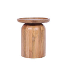 Natural Solid Mango Wood Round Side Table with Raised Rim Top - Home Furniture Interiors