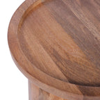 Natural Solid Mango Wood Round Side Table with Raised Rim Top - Home Furniture Interiors