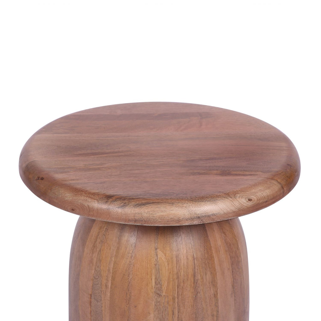 Natural Solid Mango Wood Sculpted Round Side Table - Home Furniture Interiors