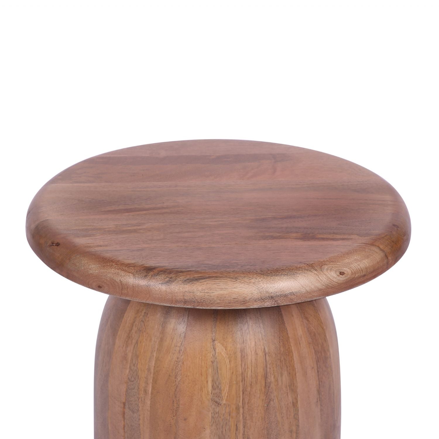 Natural Solid Mango Wood Sculpted Round Side Table - Home Furniture Interiors