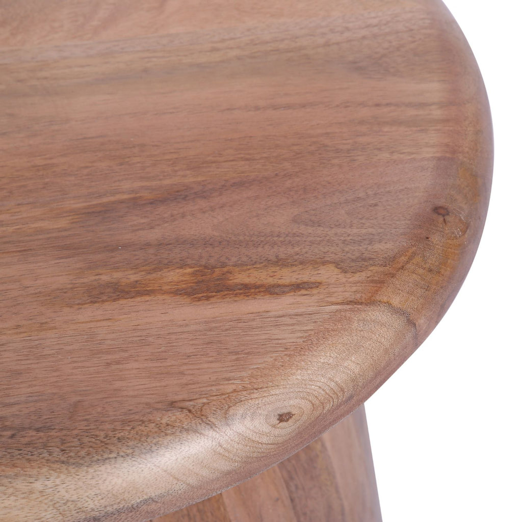 Natural Solid Mango Wood Sculpted Round Side Table - Home Furniture Interiors