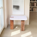 White Marble and Mango Wood Square Side Table with Sculpted Base