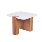 White Marble and Mango Wood Square Side Table with Sculpted Base - Home Furniture Interiors