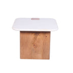 White Marble and Mango Wood Square Side Table with Sculpted Base - Home Furniture Interiors
