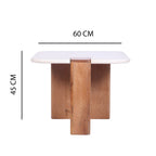 White Marble and Mango Wood Square Side Table with Sculpted Base - Home Furniture Interiors
