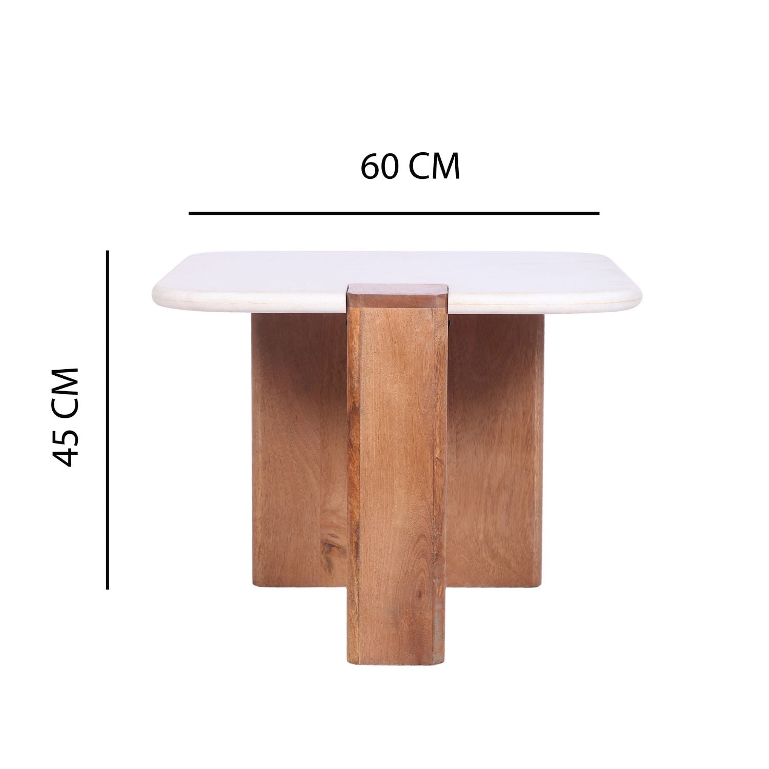 White Marble and Mango Wood Square Side Table with Sculpted Base - Home Furniture Interiors