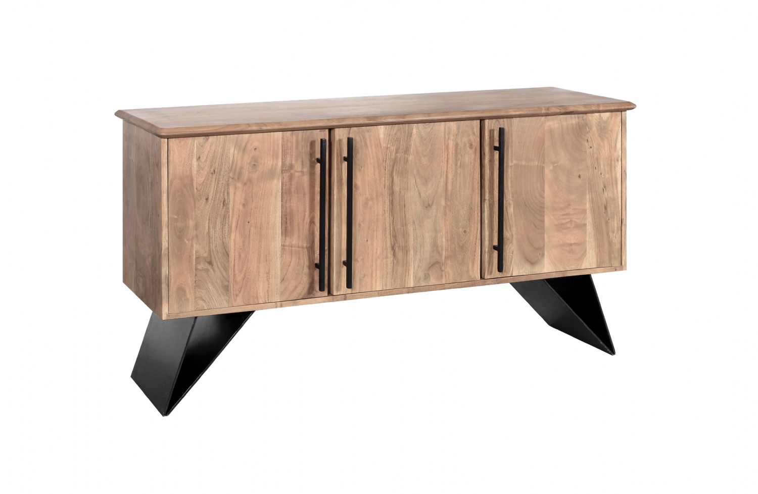 Industrial Natural Acacia Wood 3 Door Sideboard with Black Powder Coated Legs