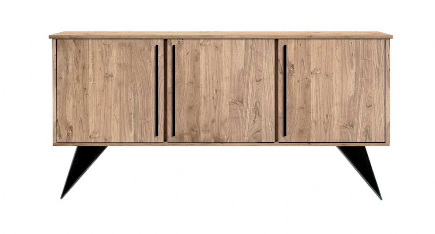 Industrial Natural Acacia Wood 3 Door Sideboard with Black Powder Coated Legs - Home Furniture Interiors