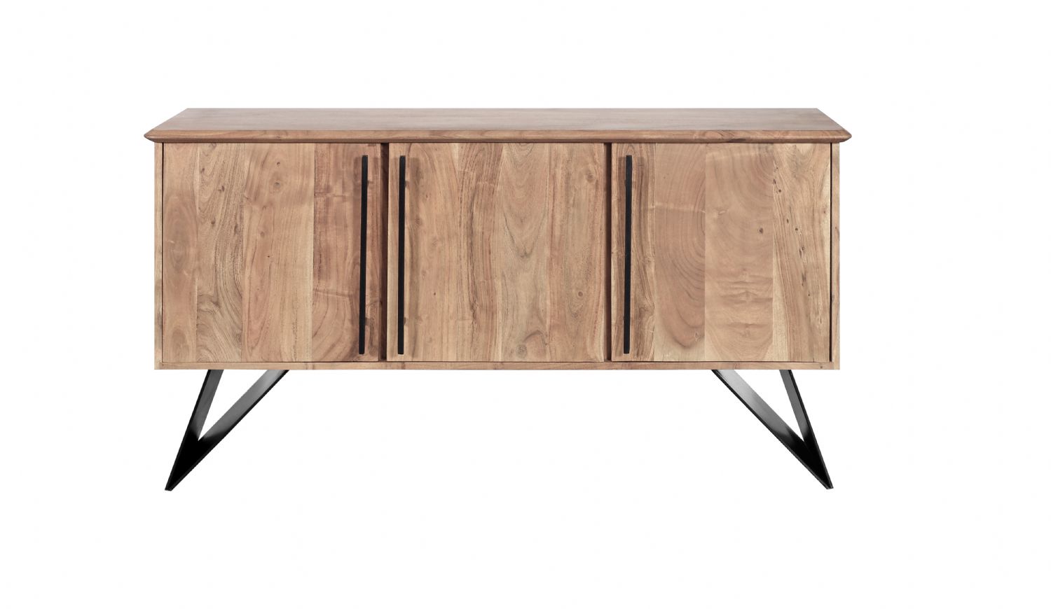 Industrial Natural Acacia Wood 3 Door Sideboard with Black Powder Coated Legs - Home Furniture Interiors