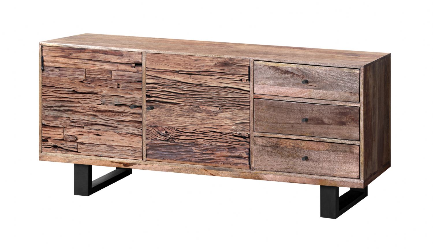 Industrial Reclaimed Wood 2 Door 3 Drawer Sideboard with Black Metal Legs - Home Furniture Interiors