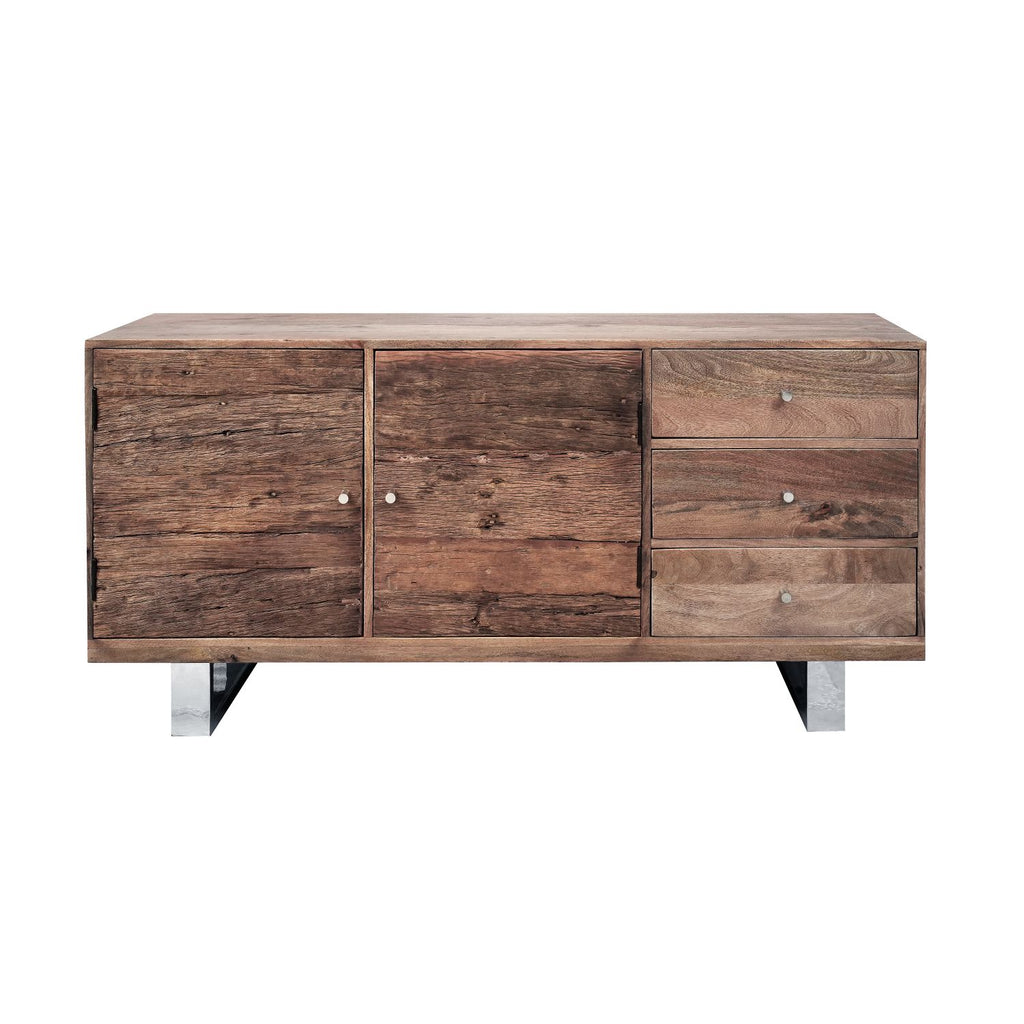 Industrial Reclaimed Wood 2 Door 3 Drawer Sideboard with Stainless Steel Legs - Home Furniture Interiors