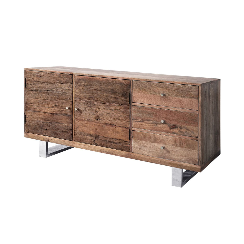 Industrial Reclaimed Wood 2 Door 3 Drawer Sideboard with Stainless Steel Legs - Home Furniture Interiors