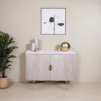 Luxury Marble Top Mango Wood Rectangular 2 Door Sideboard with Gold Iron Frame
