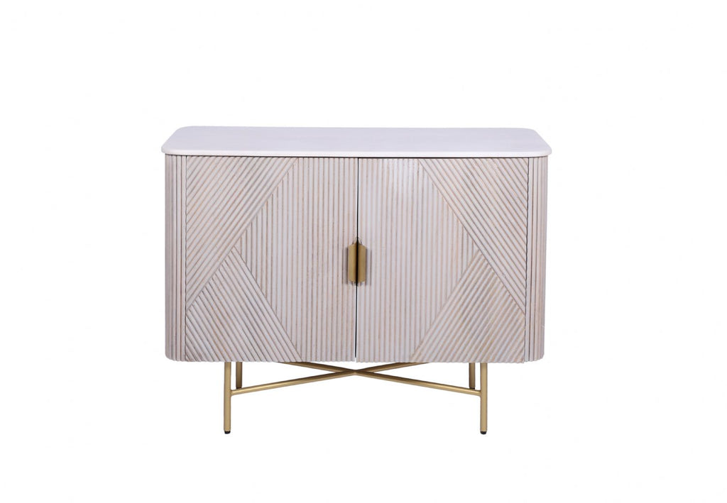Luxury Marble Top Mango Wood Rectangular 2 Door Sideboard with Gold Iron Frame - Home Furniture Interiors
