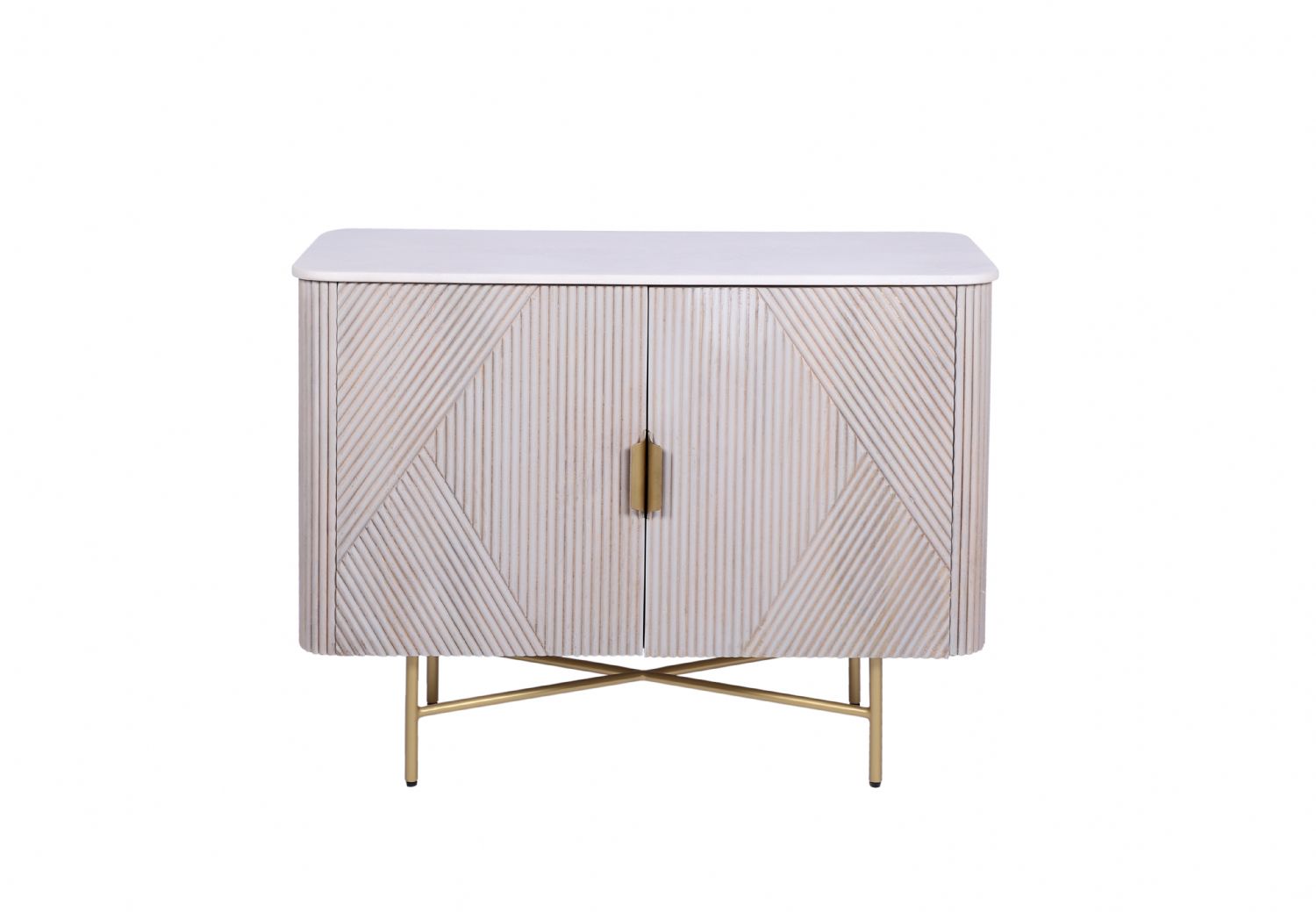Luxury Marble Top Mango Wood Rectangular 2 Door Sideboard with Gold Iron Frame - Home Furniture Interiors