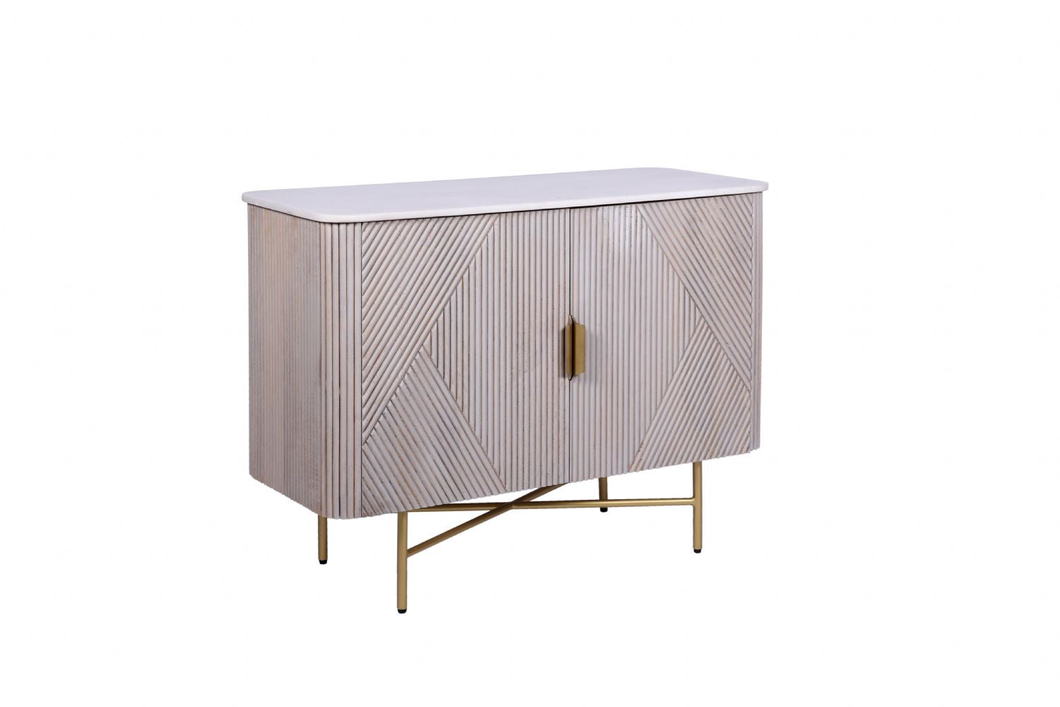 Luxury Marble Top Mango Wood Rectangular 2 Door Sideboard with Gold Iron Frame - Home Furniture Interiors