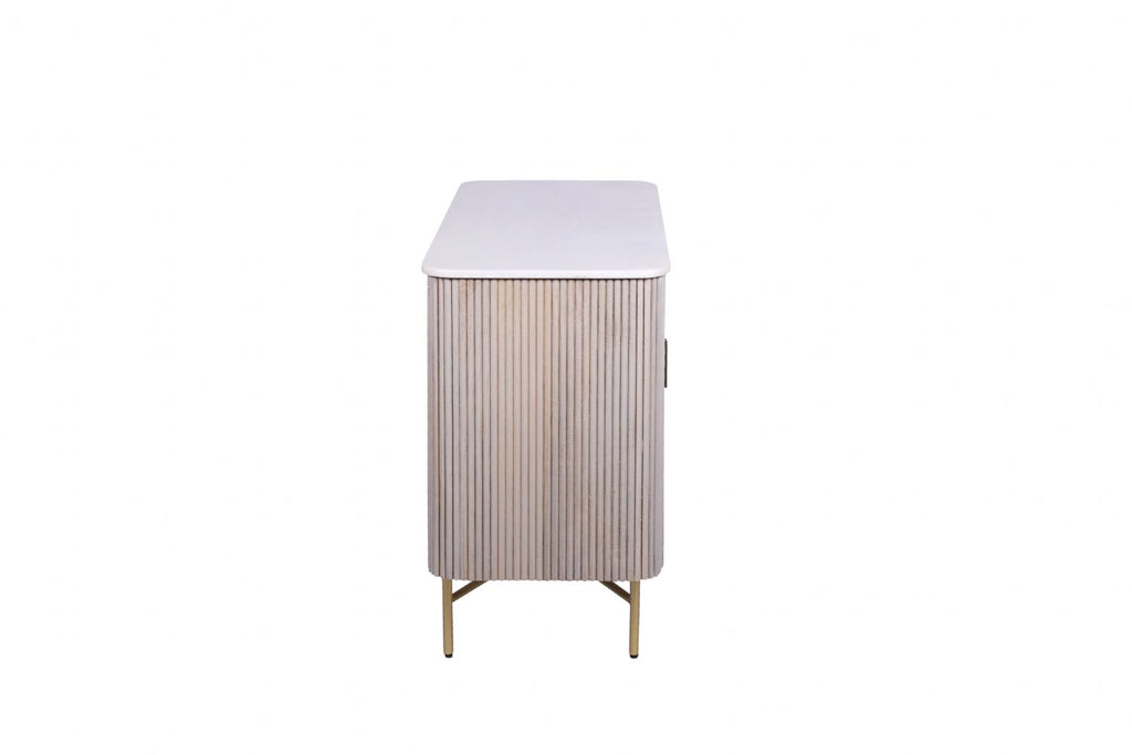 Luxury Marble Top Mango Wood Rectangular 2 Door Sideboard with Gold Iron Frame - Home Furniture Interiors