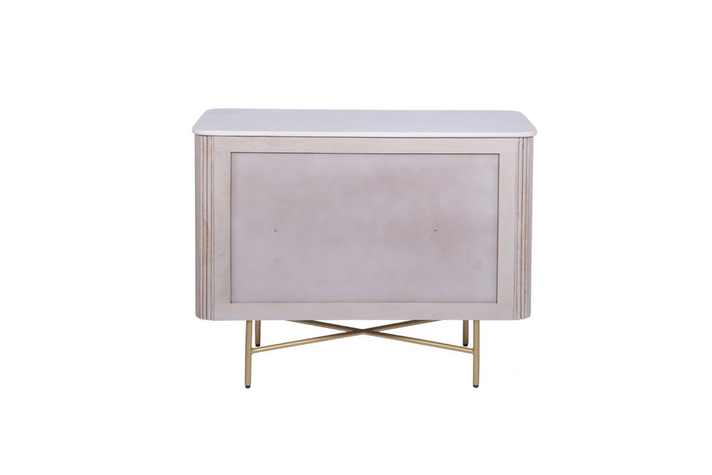 Luxury Marble Top Mango Wood Rectangular 2 Door Sideboard with Gold Iron Frame - Home Furniture Interiors