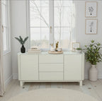 Modern Cream Ceramic Topped 3 Drawer Sideboard with Shelves