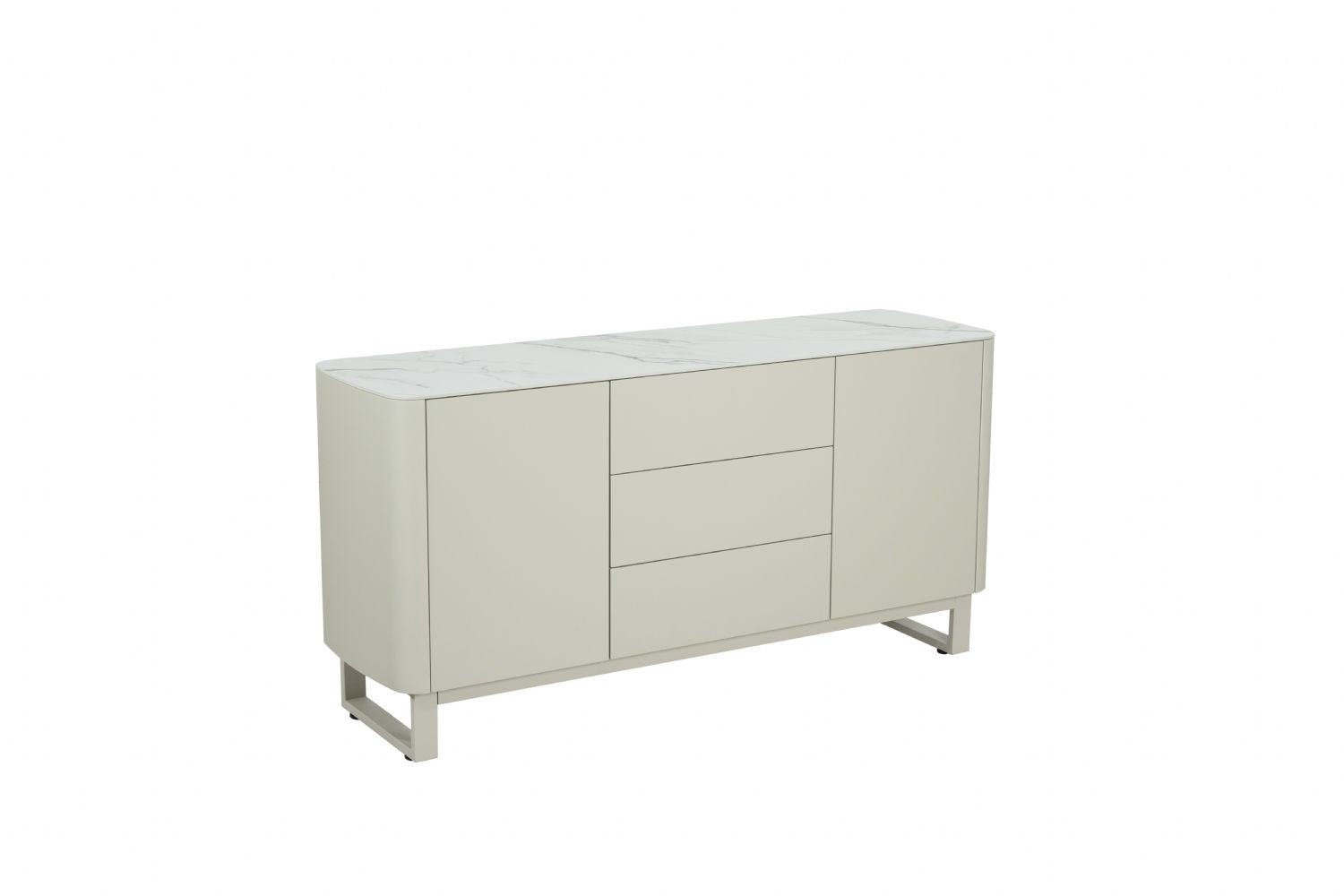 Modern Cream Ceramic Topped 3 Drawer Sideboard with Shelves - Home Furniture Interiors