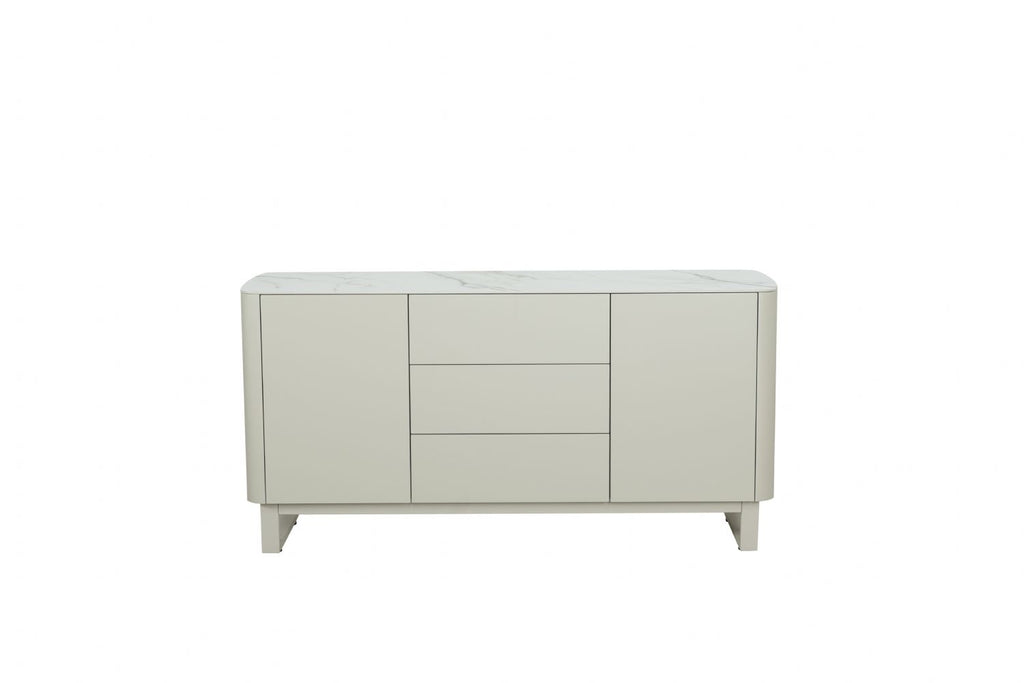 Modern Cream Ceramic Topped 3 Drawer Sideboard with Shelves - Home Furniture Interiors