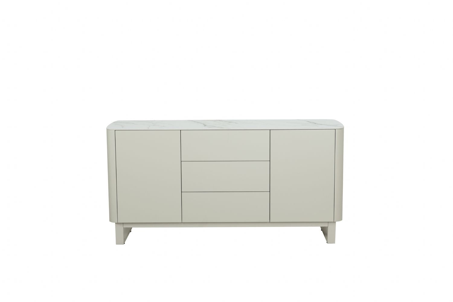 Modern Cream Ceramic Topped 3 Drawer Sideboard with Shelves - Home Furniture Interiors