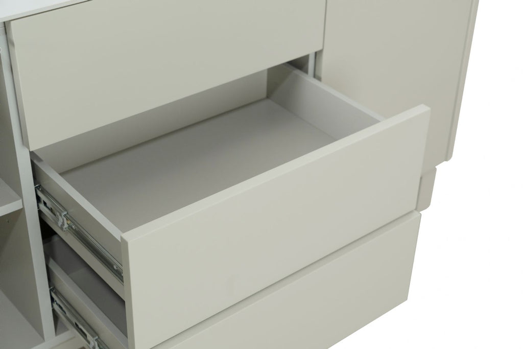 Modern Cream Ceramic Topped 3 Drawer Sideboard with Shelves - Home Furniture Interiors