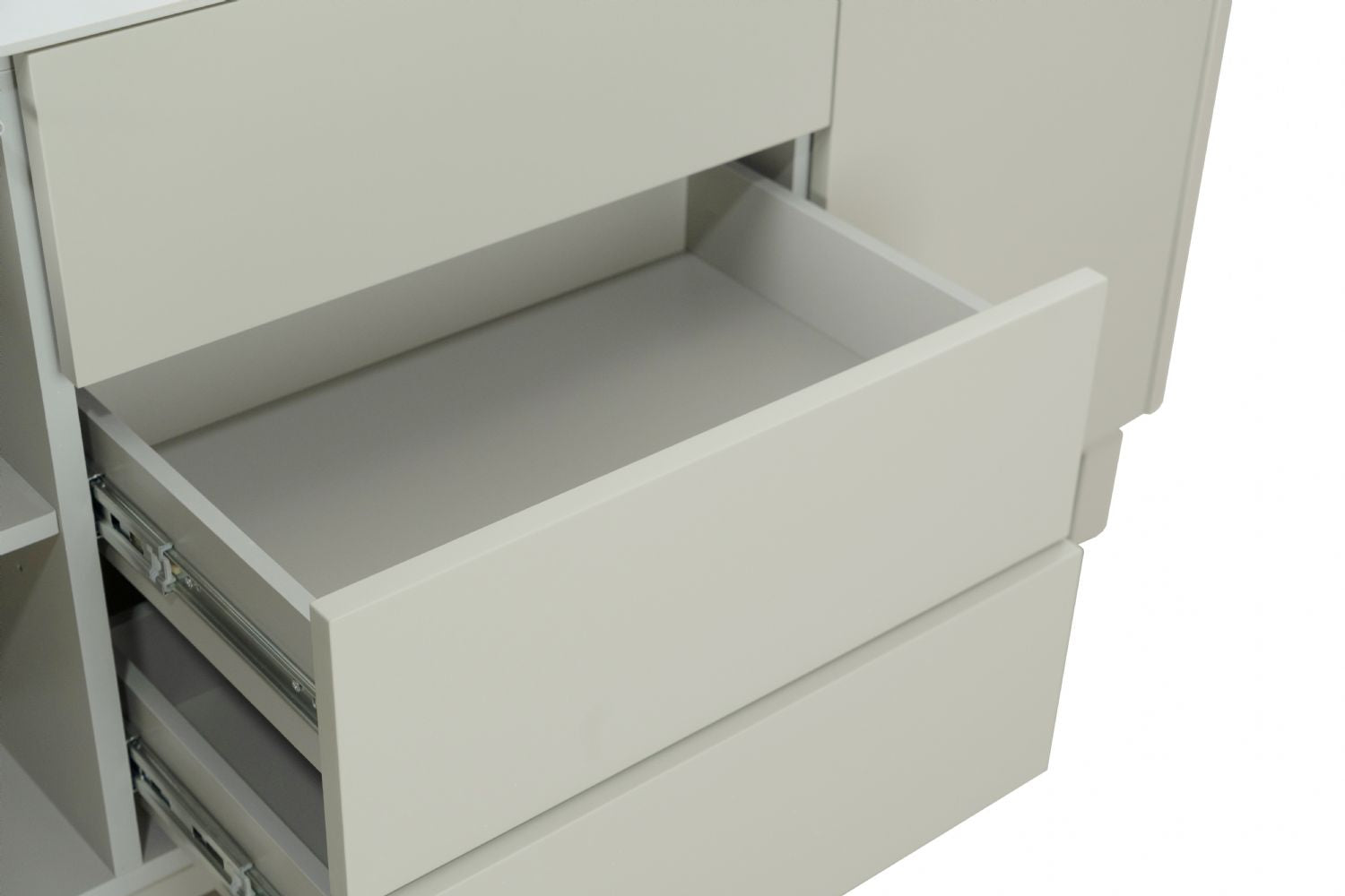 Modern Cream Ceramic Topped 3 Drawer Sideboard with Shelves - Home Furniture Interiors