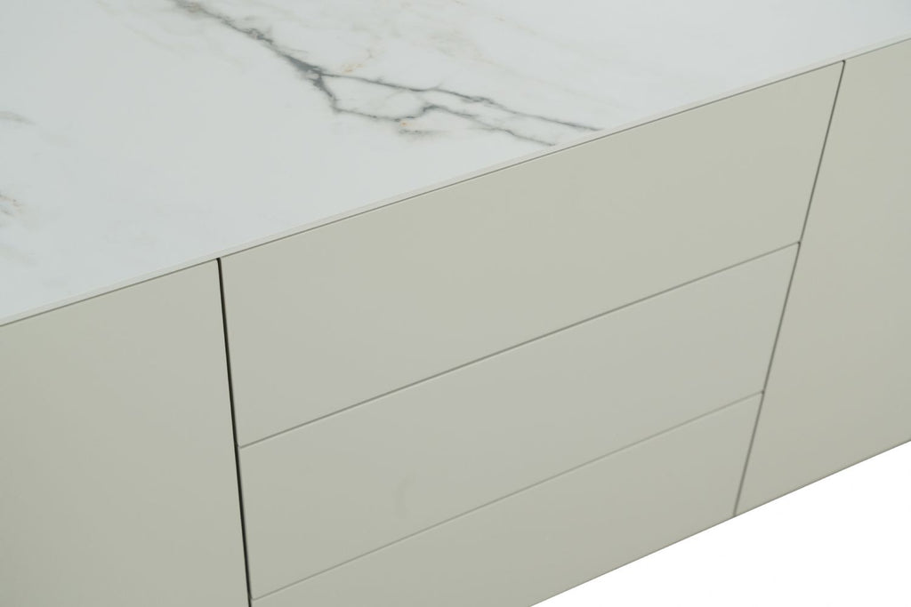 Modern Cream Ceramic Topped 3 Drawer Sideboard with Shelves - Home Furniture Interiors