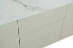 Modern Cream Ceramic Topped 3 Drawer Sideboard with Shelves - Home Furniture Interiors
