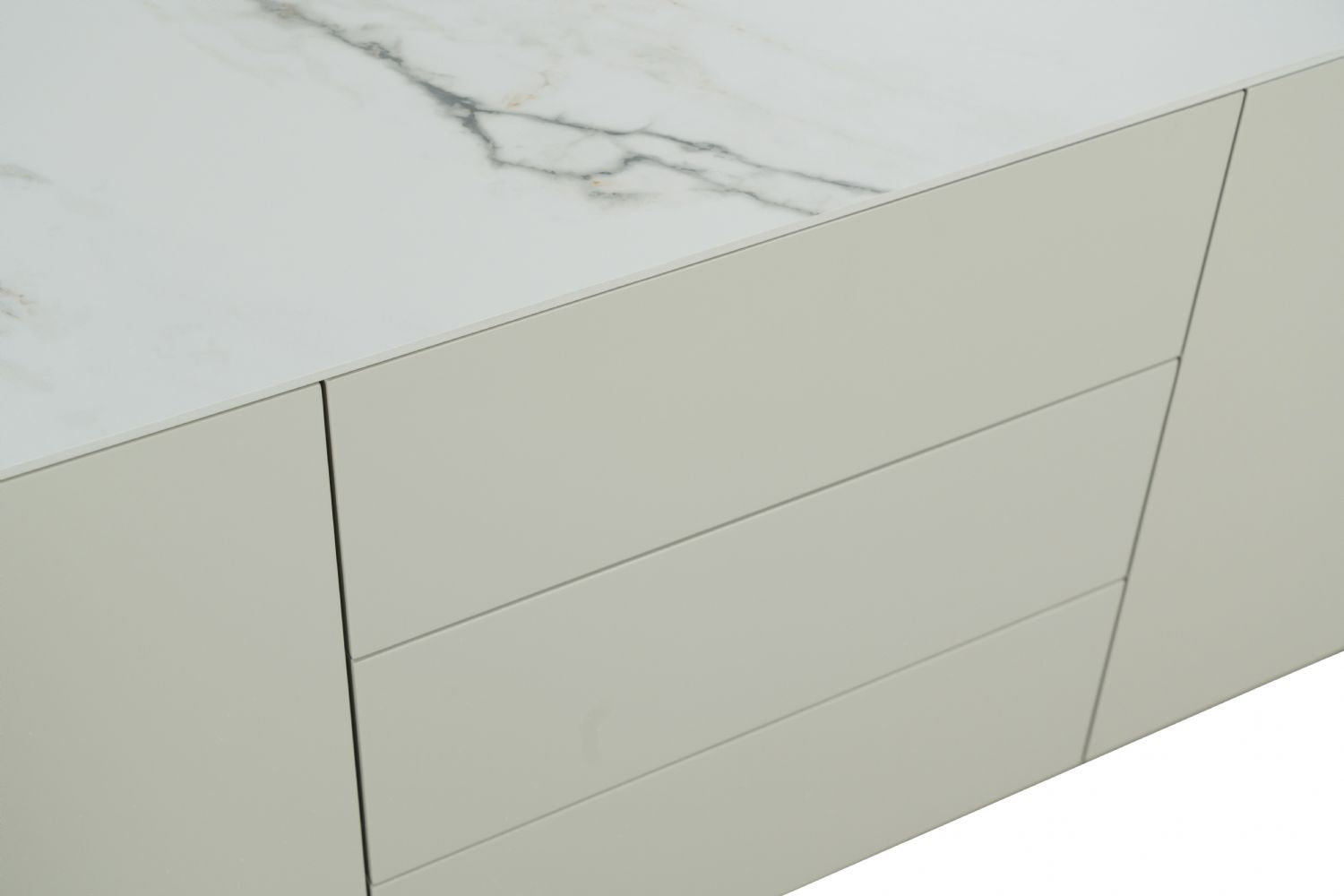 Modern Cream Ceramic Topped 3 Drawer Sideboard with Shelves - Home Furniture Interiors