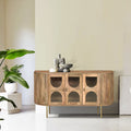 Modern Mango Wood and Ribbed Glass 3 Door Sideboard with Gold Legs