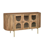 Modern Mango Wood and Ribbed Glass 3 Door Sideboard with Gold Legs - Home Furniture Interiors