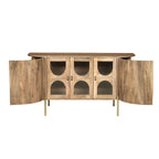Modern Mango Wood and Ribbed Glass 3 Door Sideboard with Gold Legs - Home Furniture Interiors