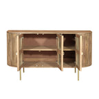 Modern Mango Wood and Ribbed Glass 3 Door Sideboard with Gold Legs - Home Furniture Interiors