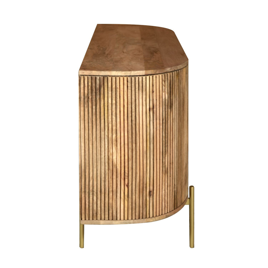 Modern Mango Wood and Ribbed Glass 3 Door Sideboard with Gold Legs - Home Furniture Interiors