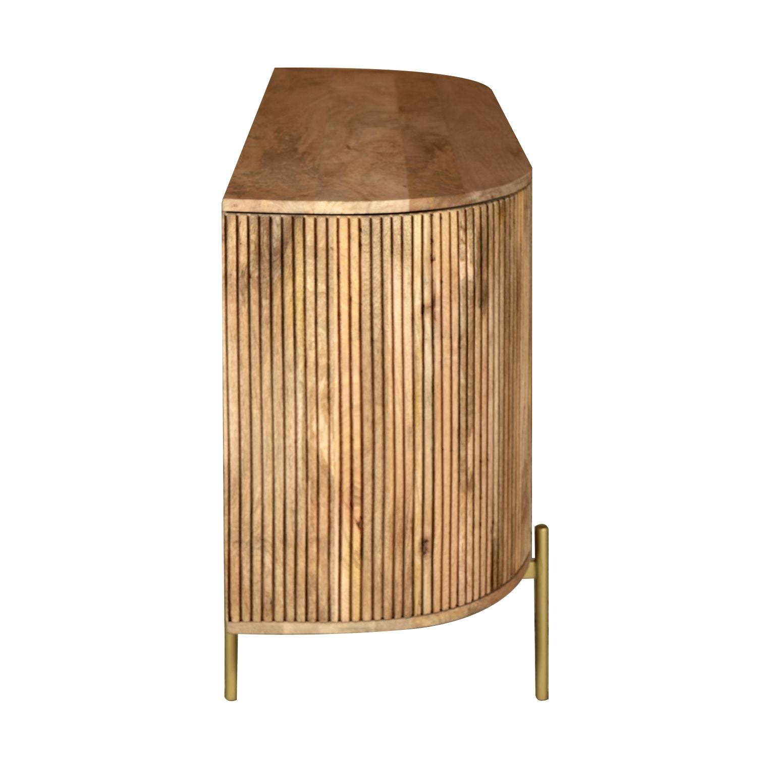 Modern Mango Wood and Ribbed Glass 3 Door Sideboard with Gold Legs - Home Furniture Interiors