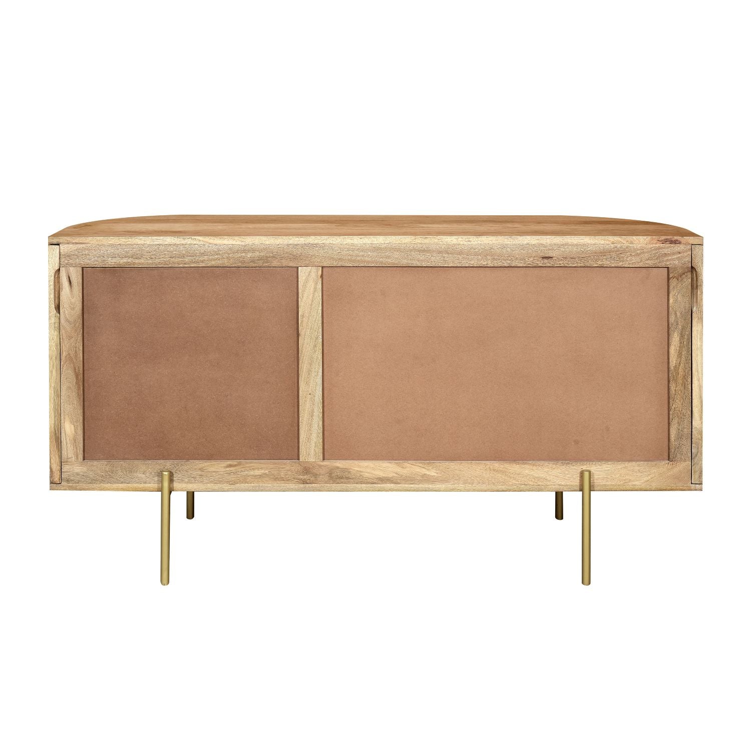 Modern Mango Wood and Ribbed Glass 3 Door Sideboard with Gold Legs - Home Furniture Interiors