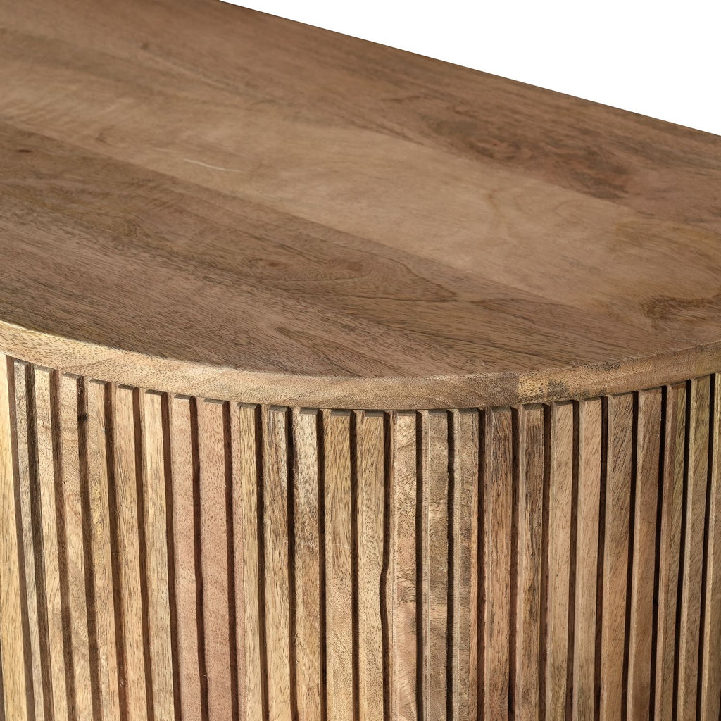 Modern Mango Wood and Ribbed Glass 3 Door Sideboard with Gold Legs - Home Furniture Interiors