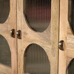 Modern Mango Wood and Ribbed Glass 3 Door Sideboard with Gold Legs - Home Furniture Interiors