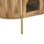 Modern Mango Wood and Ribbed Glass 3 Door Sideboard with Gold Legs - Home Furniture Interiors