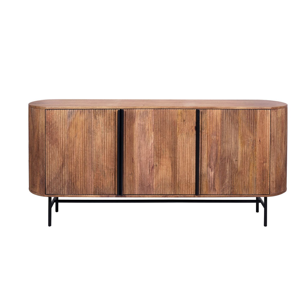 Modern Mango Wood Oval 3 Door Sideboard with Black Iron Frame - Home Furniture Interiors